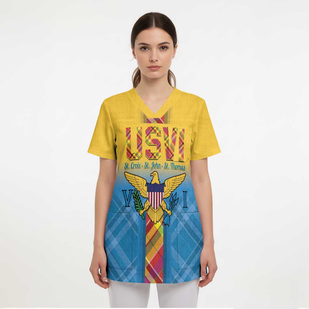 US Virgin Islands Scrub Top Madras Pattern Gradient Style - Wonder Print Shop