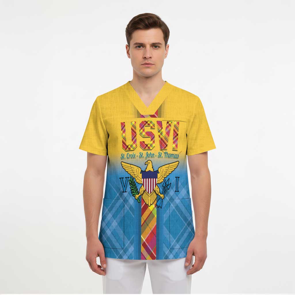 US Virgin Islands Scrub Top Madras Pattern Gradient Style - Wonder Print Shop