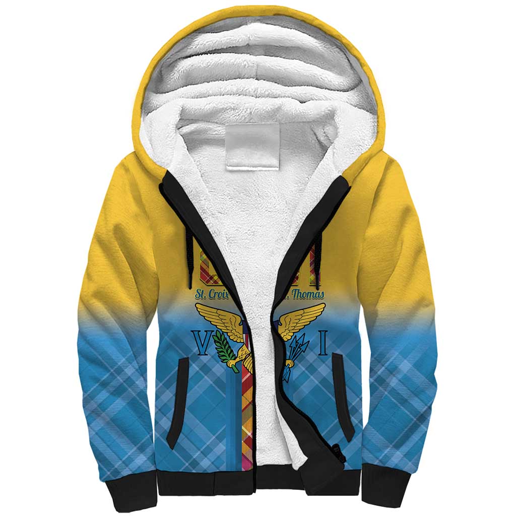 US Virgin Islands Sherpa Hoodie Madras Pattern Gradient Style - Wonder Print Shop