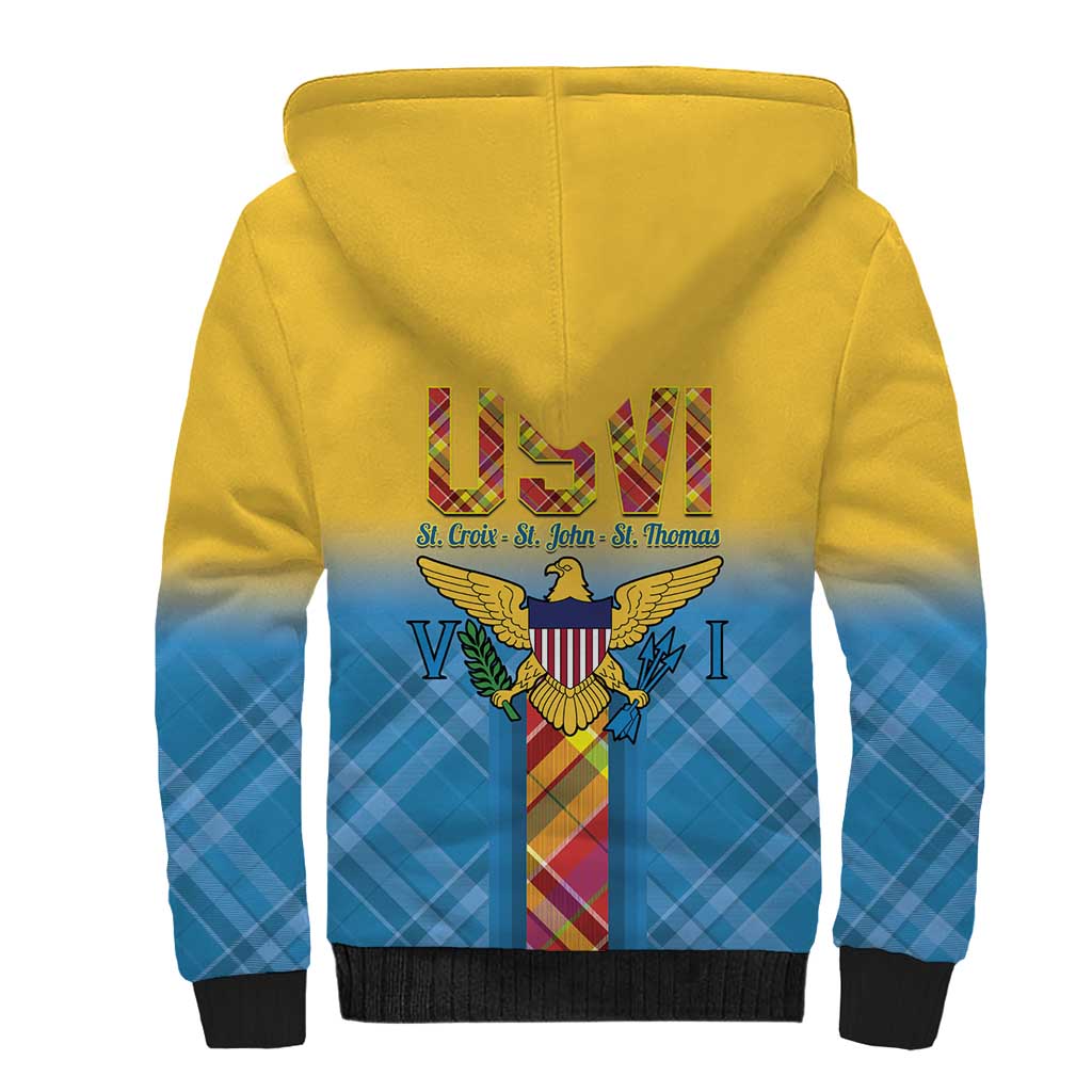 US Virgin Islands Sherpa Hoodie Madras Pattern Gradient Style - Wonder Print Shop