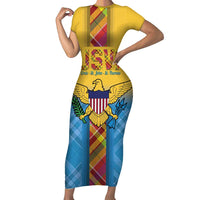 US Virgin Islands Short Sleeve Bodycon Dress Madras Pattern Gradient Style - Wonder Print Shop