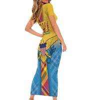 US Virgin Islands Short Sleeve Bodycon Dress Madras Pattern Gradient Style - Wonder Print Shop