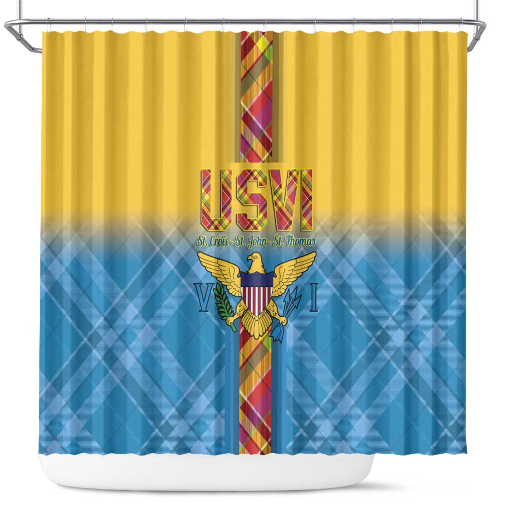 US Virgin Islands Shower Curtain Madras Pattern Gradient Style - Wonder Print Shop