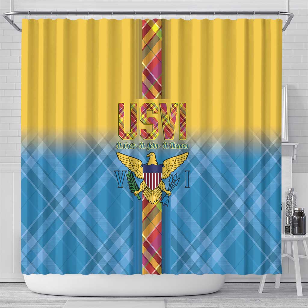 US Virgin Islands Shower Curtain Madras Pattern Gradient Style - Wonder Print Shop