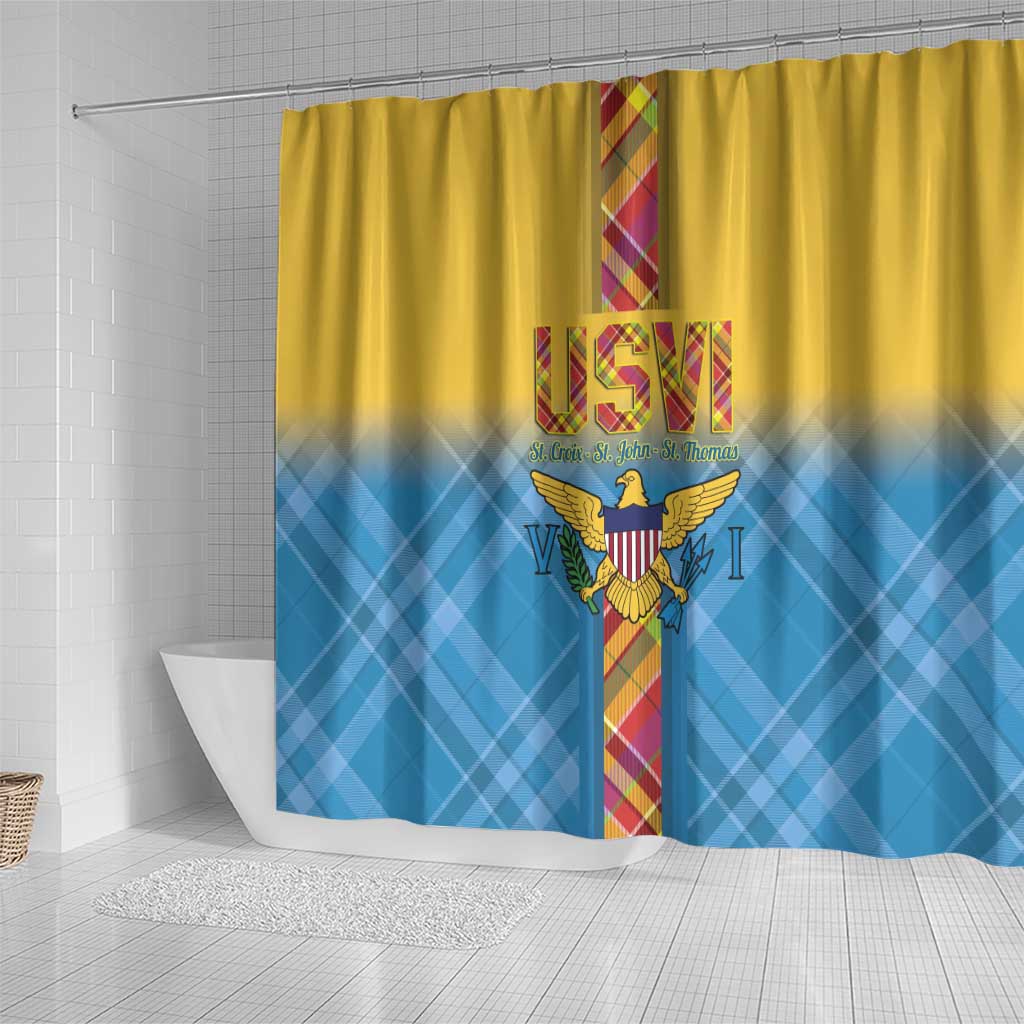 US Virgin Islands Shower Curtain Madras Pattern Gradient Style - Wonder Print Shop