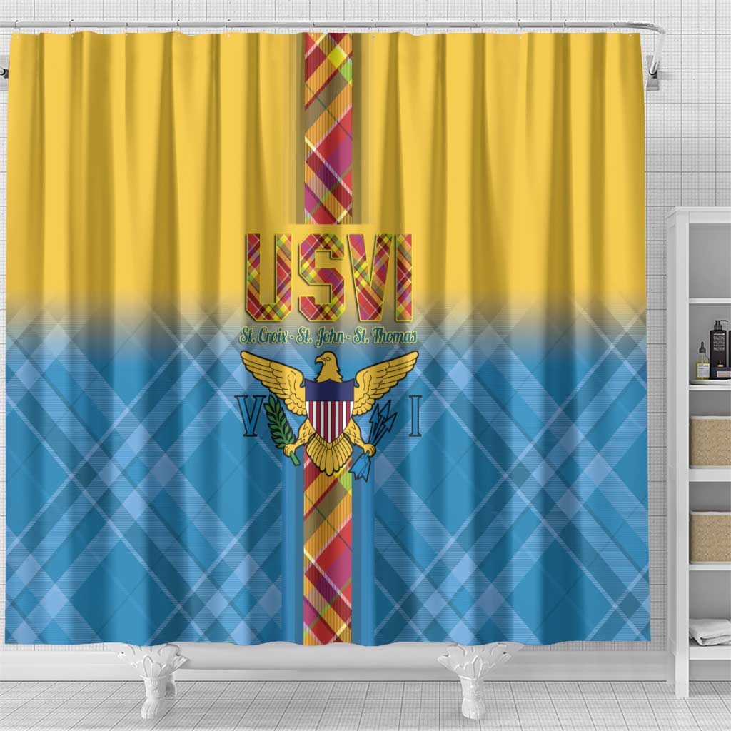 US Virgin Islands Shower Curtain Madras Pattern Gradient Style - Wonder Print Shop