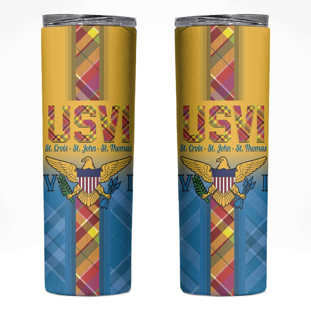 US Virgin Islands Skinny Tumbler Madras Pattern Gradient Style - Wonder Print Shop