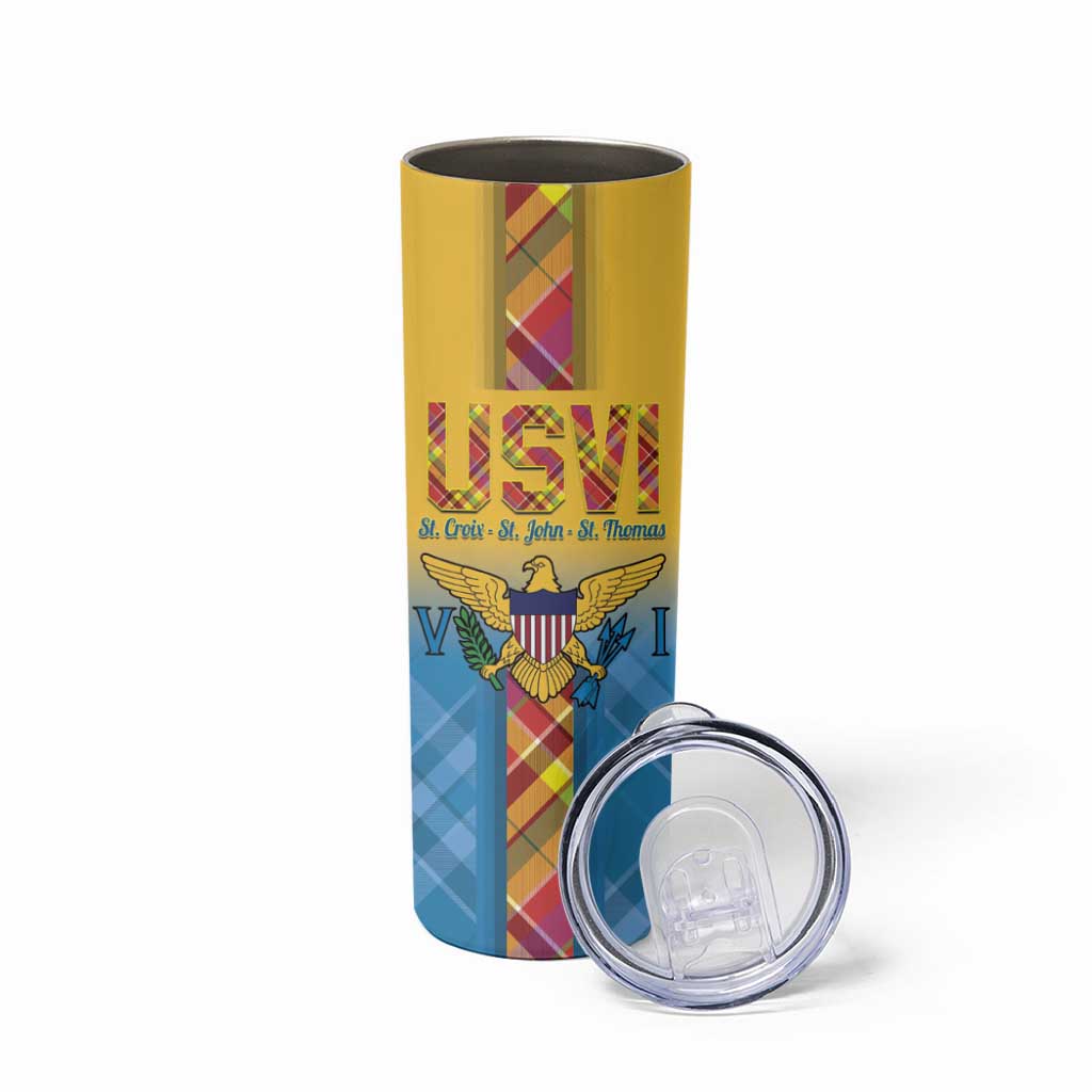 US Virgin Islands Skinny Tumbler Madras Pattern Gradient Style - Wonder Print Shop