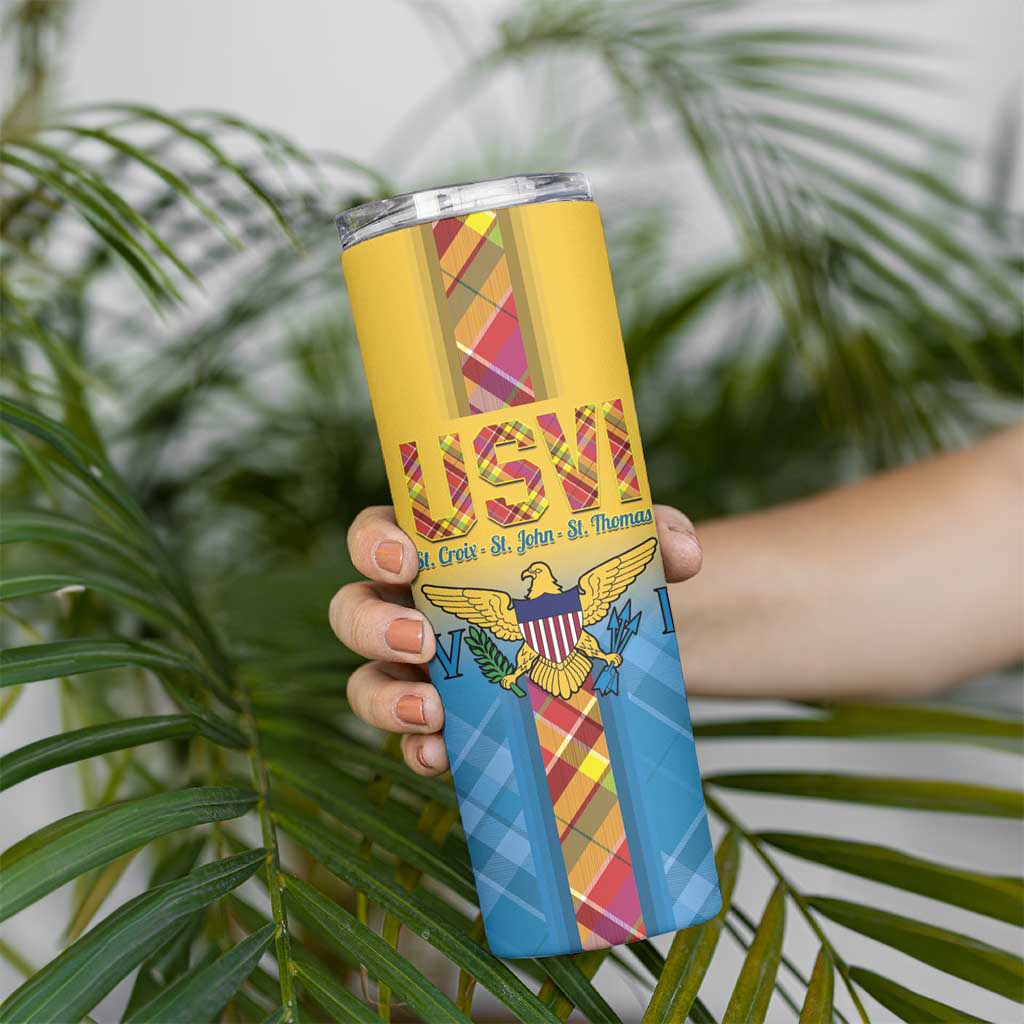 US Virgin Islands Skinny Tumbler Madras Pattern Gradient Style - Wonder Print Shop