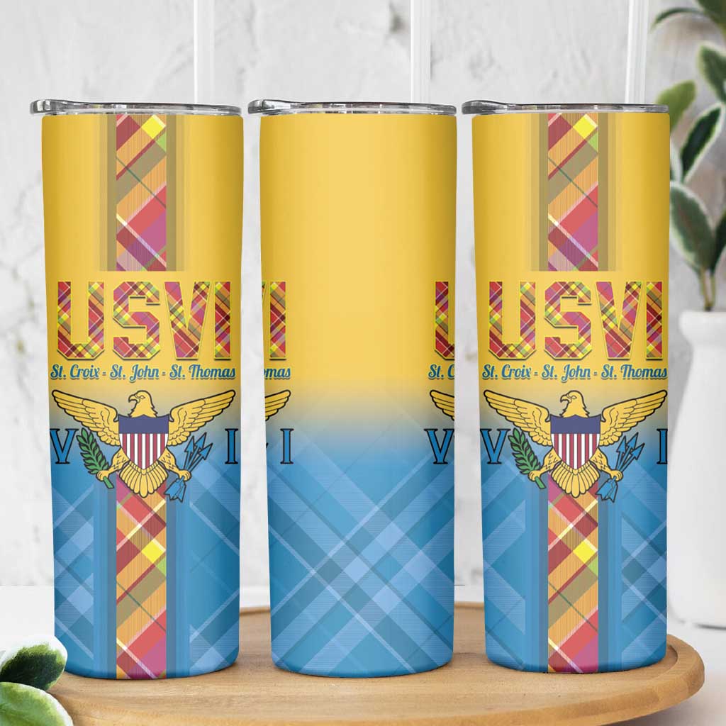 US Virgin Islands Skinny Tumbler Madras Pattern Gradient Style - Wonder Print Shop