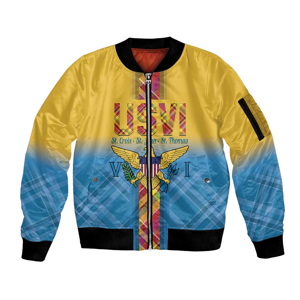 US Virgin Islands Sleeve Zip Bomber Jacket Madras Pattern Gradient Style - Wonder Print Shop