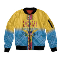 US Virgin Islands Sleeve Zip Bomber Jacket Madras Pattern Gradient Style - Wonder Print Shop