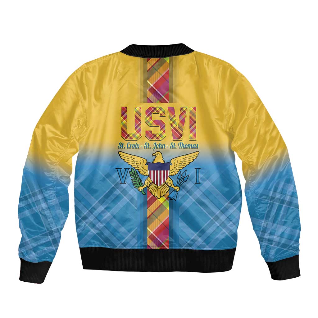 US Virgin Islands Sleeve Zip Bomber Jacket Madras Pattern Gradient Style - Wonder Print Shop