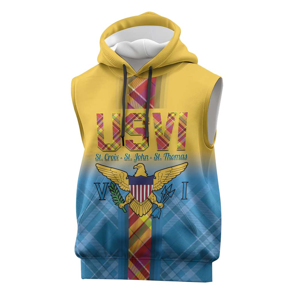 US Virgin Islands Sleeveless Hoodie Madras Pattern Gradient Style - Wonder Print Shop