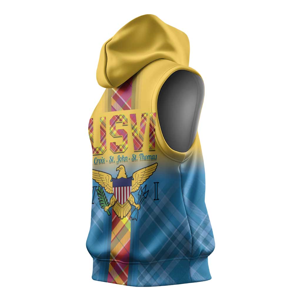 US Virgin Islands Sleeveless Hoodie Madras Pattern Gradient Style - Wonder Print Shop