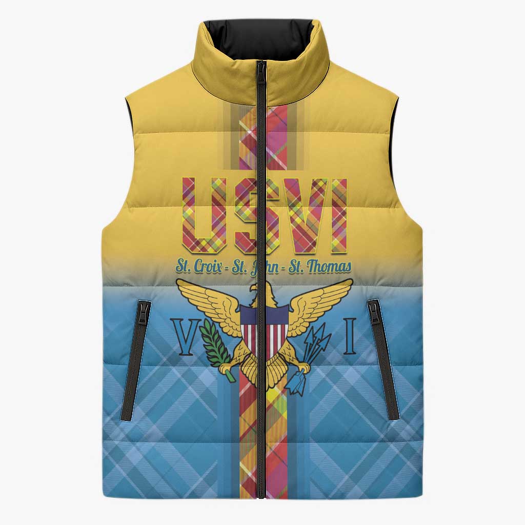 US Virgin Islands Sleeveless Puffer Jacket Madras Pattern Gradient Style - Wonder Print Shop