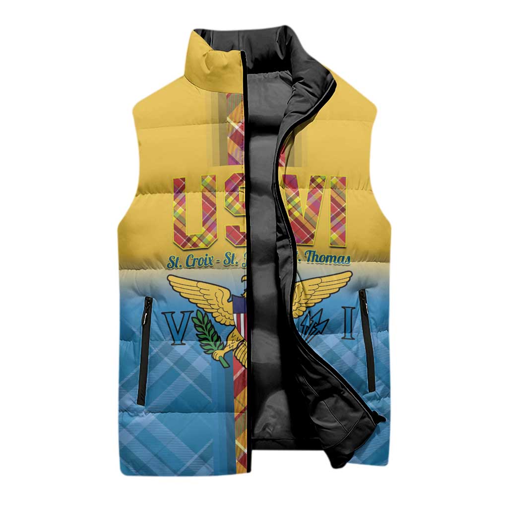 US Virgin Islands Sleeveless Puffer Jacket Madras Pattern Gradient Style - Wonder Print Shop
