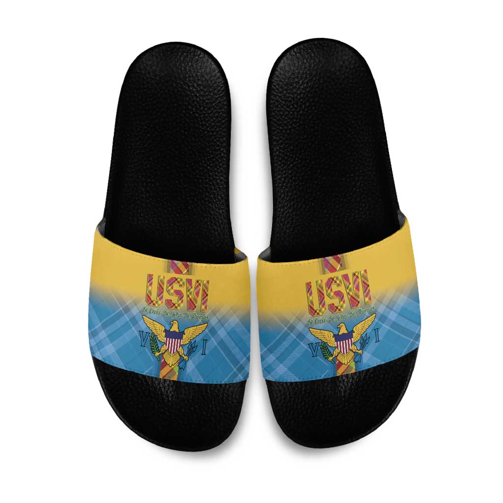 US Virgin Islands Slide Sandals Madras Pattern Gradient Style - Wonder Print Shop