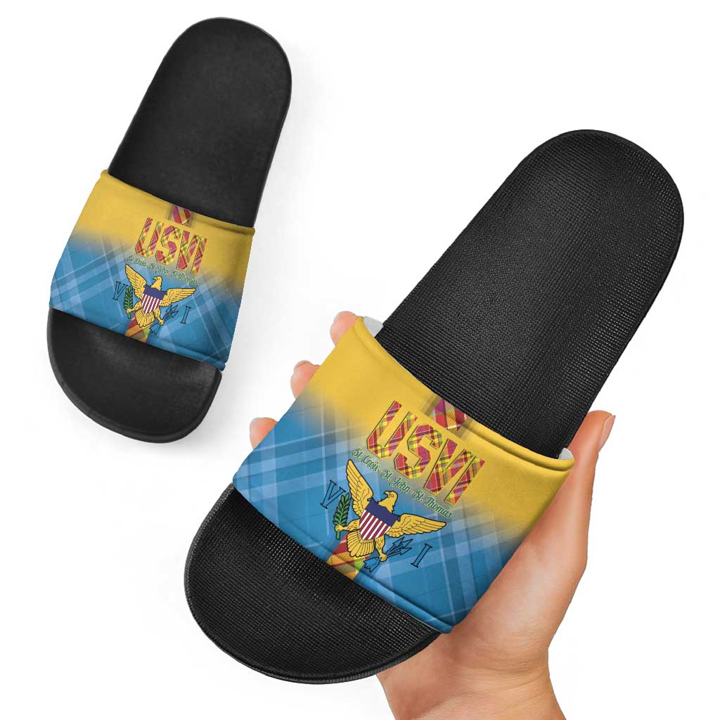 US Virgin Islands Slide Sandals Madras Pattern Gradient Style - Wonder Print Shop