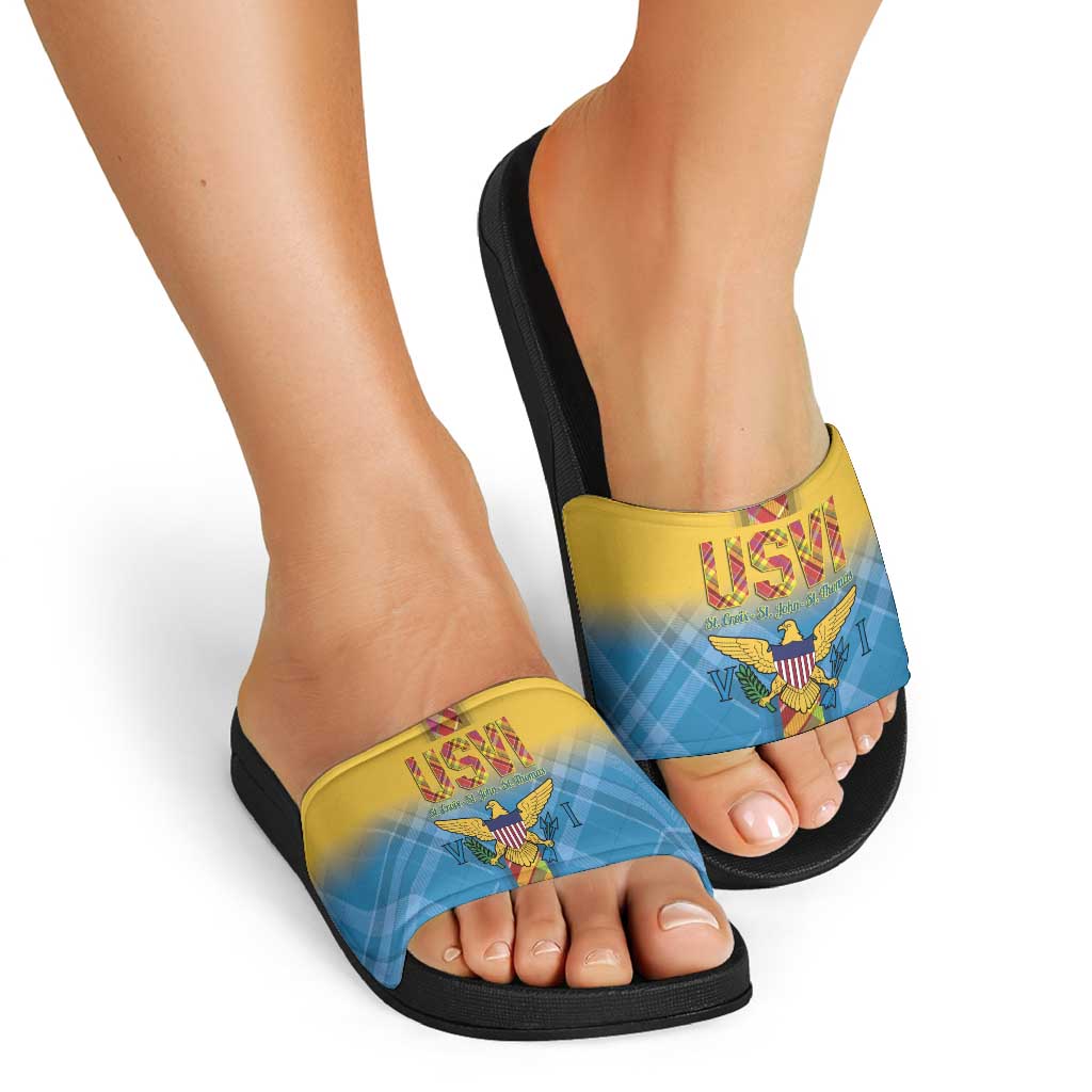 US Virgin Islands Slide Sandals Madras Pattern Gradient Style - Wonder Print Shop