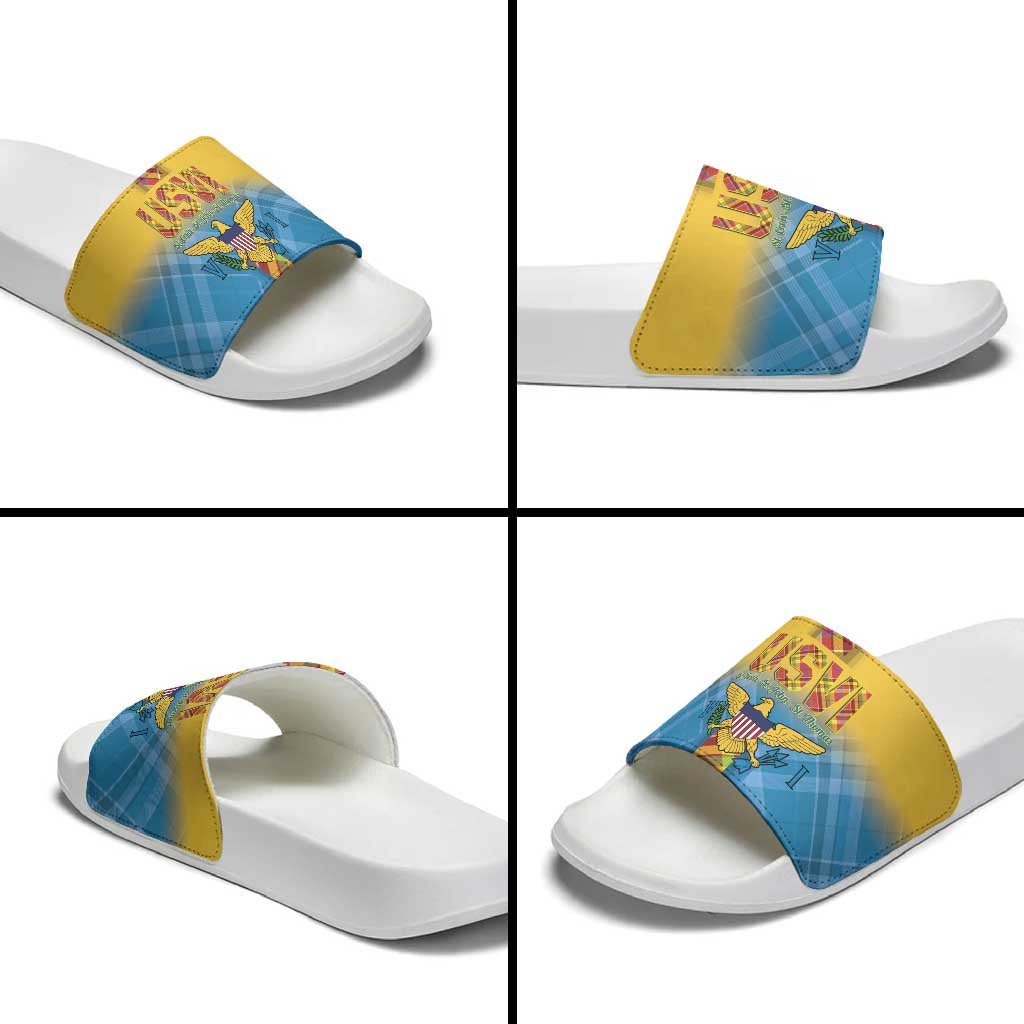 US Virgin Islands Slide Sandals Madras Pattern Gradient Style - Wonder Print Shop