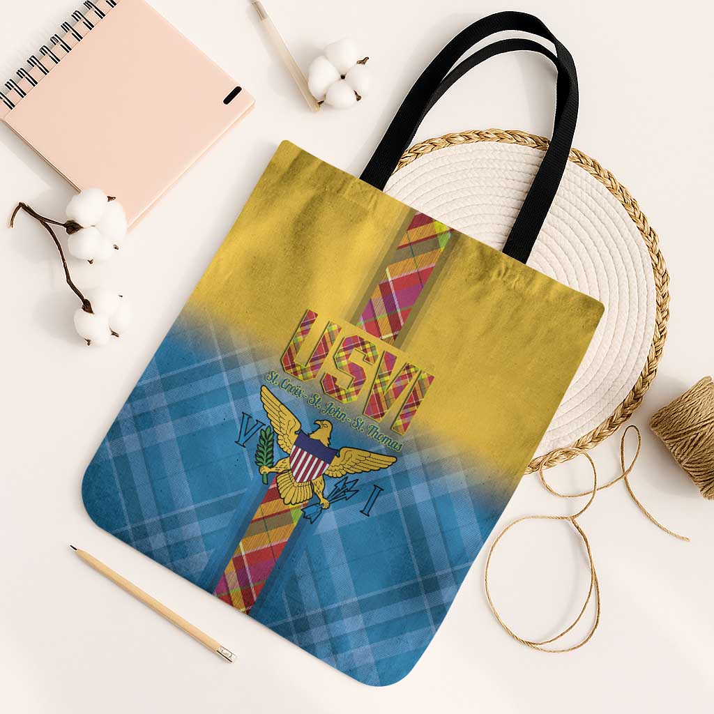 US Virgin Islands Tote Bag Madras Pattern Gradient Style - Wonder Print Shop
