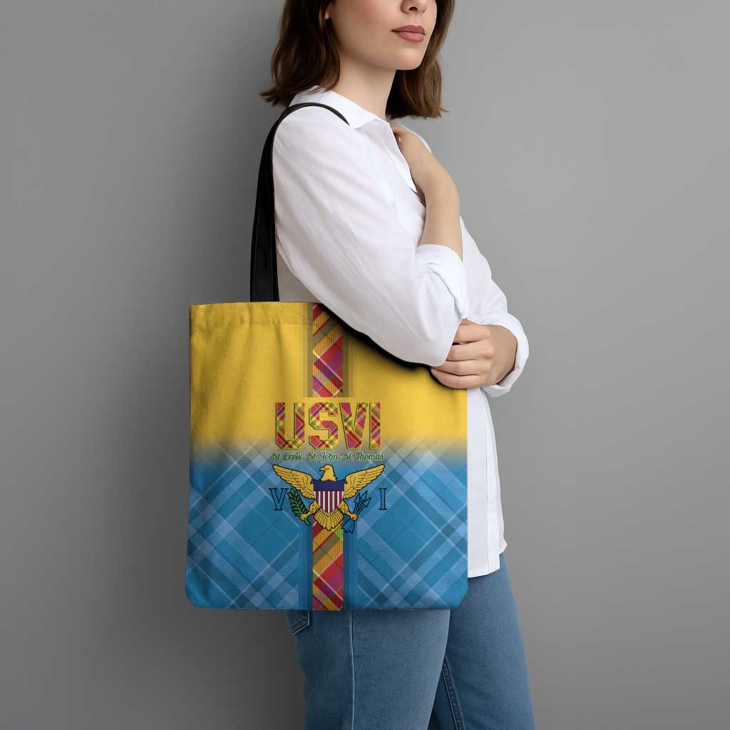 US Virgin Islands Tote Bag Madras Pattern Gradient Style - Wonder Print Shop