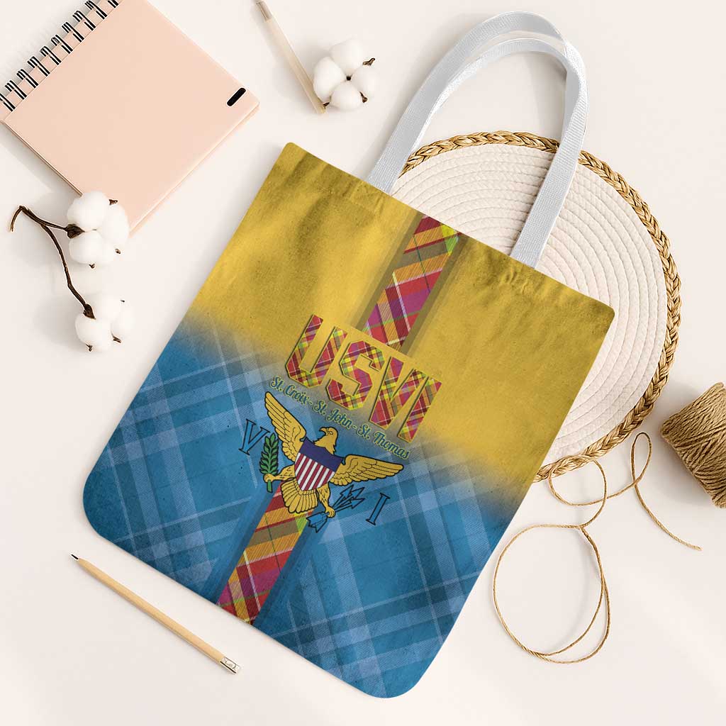 US Virgin Islands Tote Bag Madras Pattern Gradient Style - Wonder Print Shop