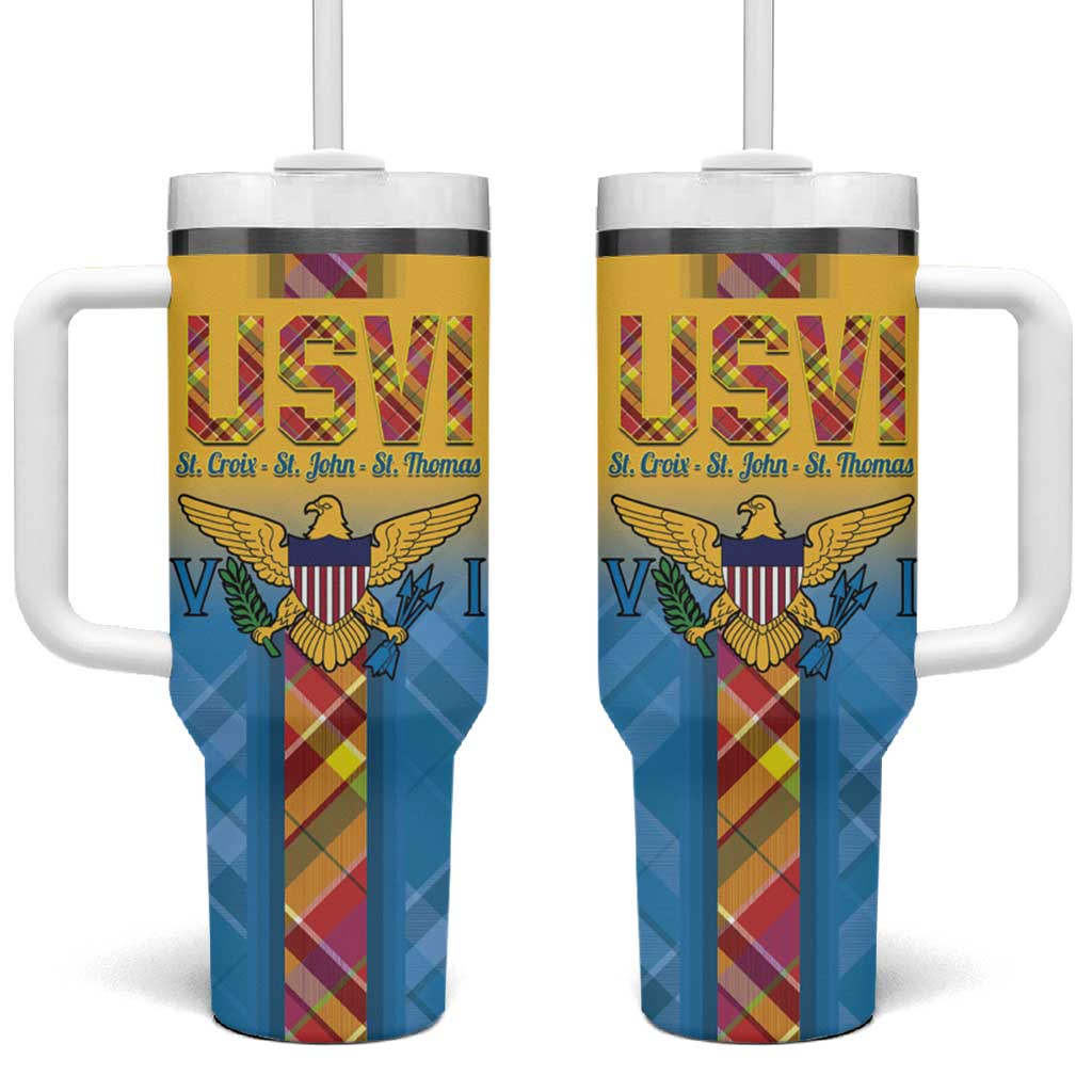 US Virgin Islands Tumbler With Handle Madras Pattern Gradient Style - Wonder Print Shop