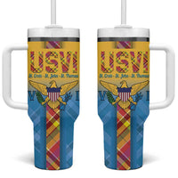 US Virgin Islands Tumbler With Handle Madras Pattern Gradient Style - Wonder Print Shop