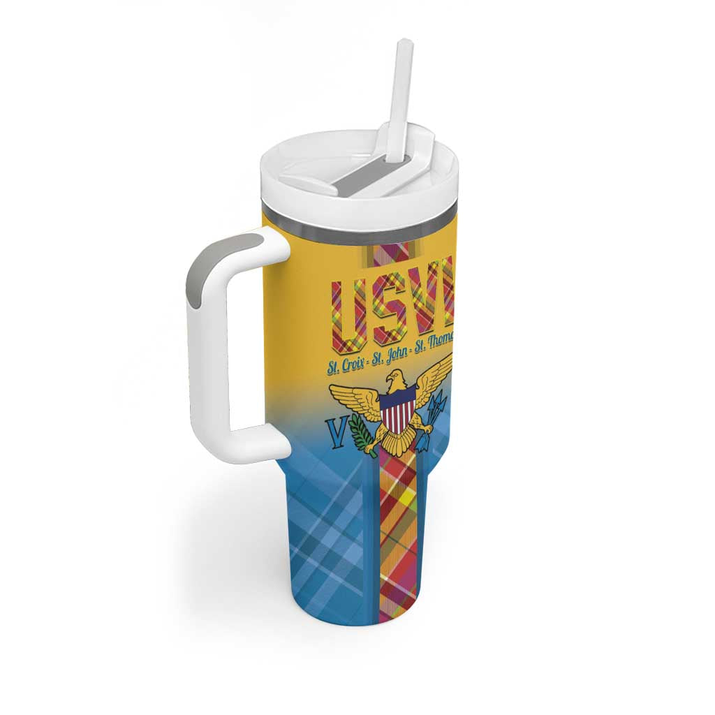 US Virgin Islands Tumbler With Handle Madras Pattern Gradient Style - Wonder Print Shop