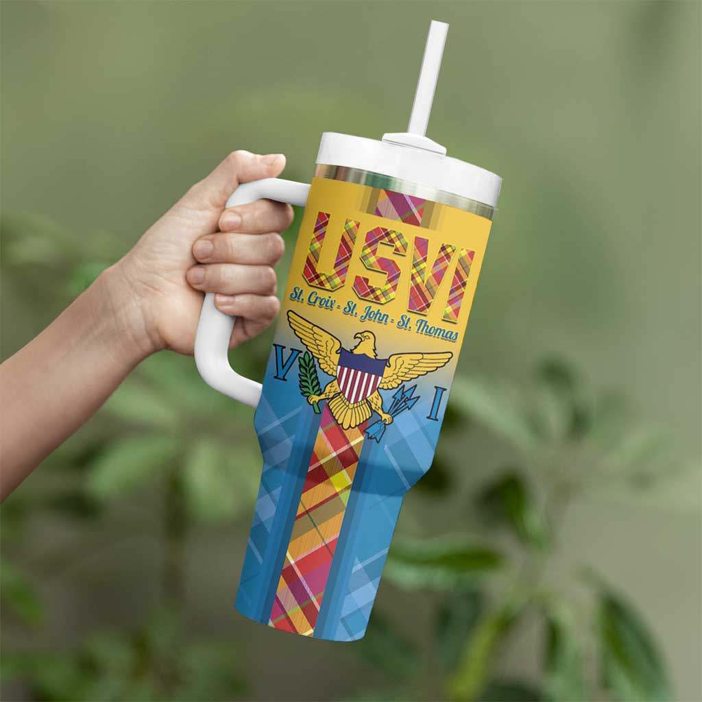 US Virgin Islands Tumbler With Handle Madras Pattern Gradient Style - Wonder Print Shop