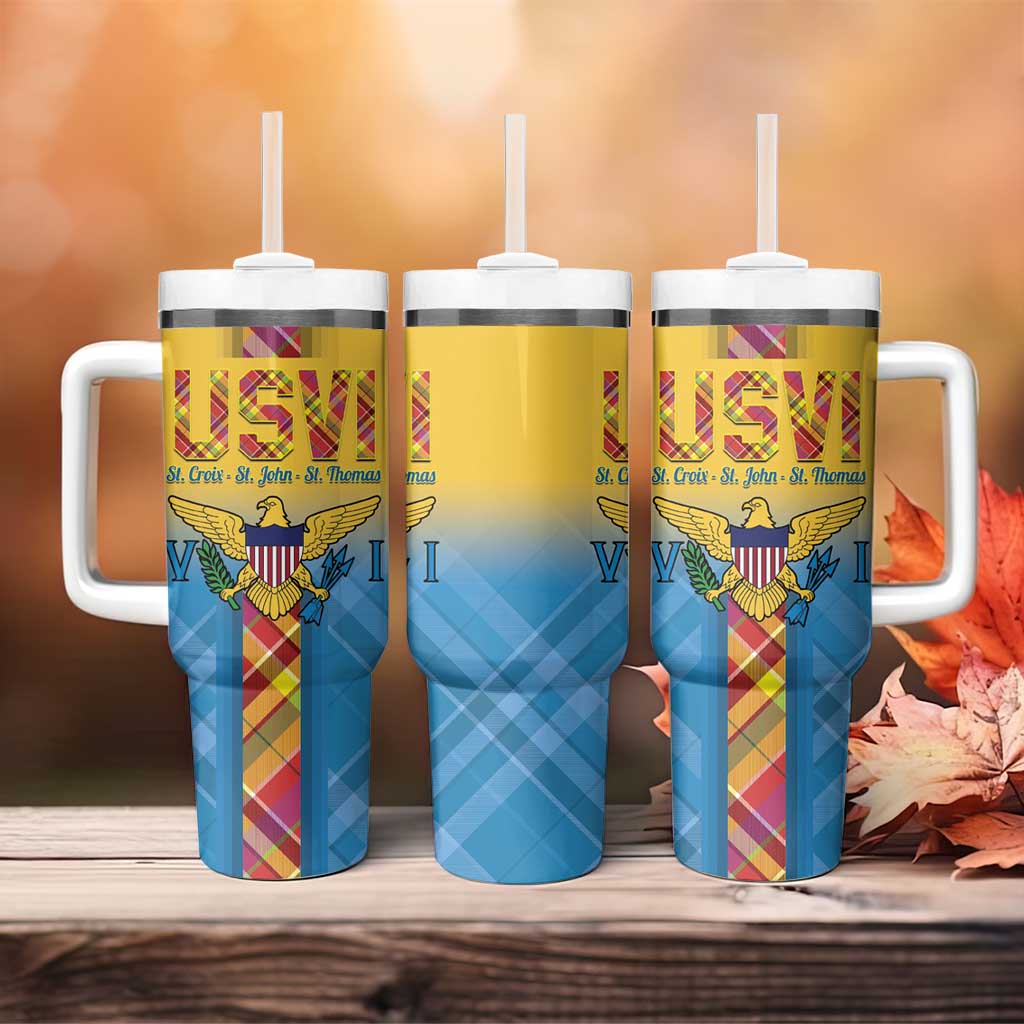 US Virgin Islands Tumbler With Handle Madras Pattern Gradient Style - Wonder Print Shop