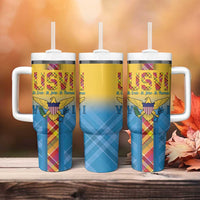 US Virgin Islands Tumbler With Handle Madras Pattern Gradient Style - Wonder Print Shop