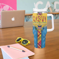 US Virgin Islands Tumbler With Handle Madras Pattern Gradient Style - Wonder Print Shop