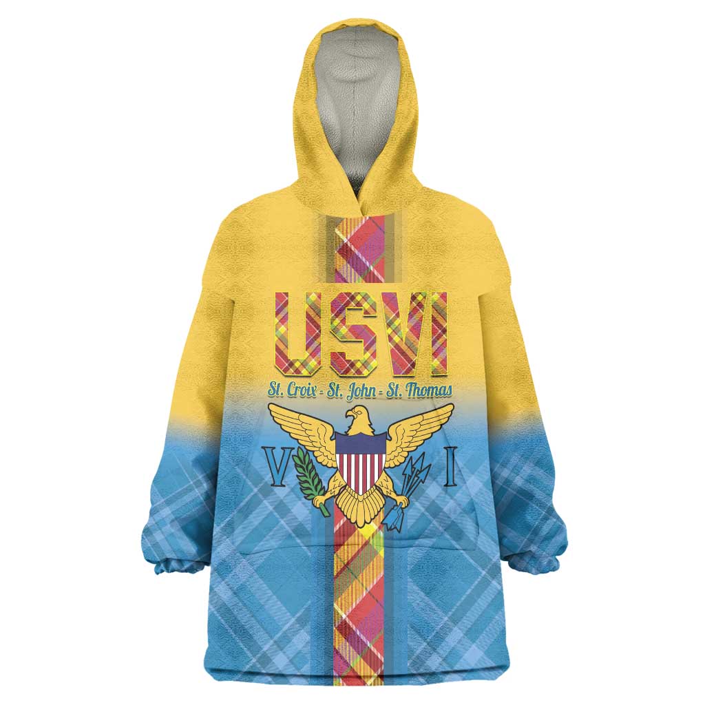 US Virgin Islands Wearable Blanket Hoodie Madras Pattern Gradient Style - Wonder Print Shop
