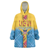 US Virgin Islands Wearable Blanket Hoodie Madras Pattern Gradient Style - Wonder Print Shop