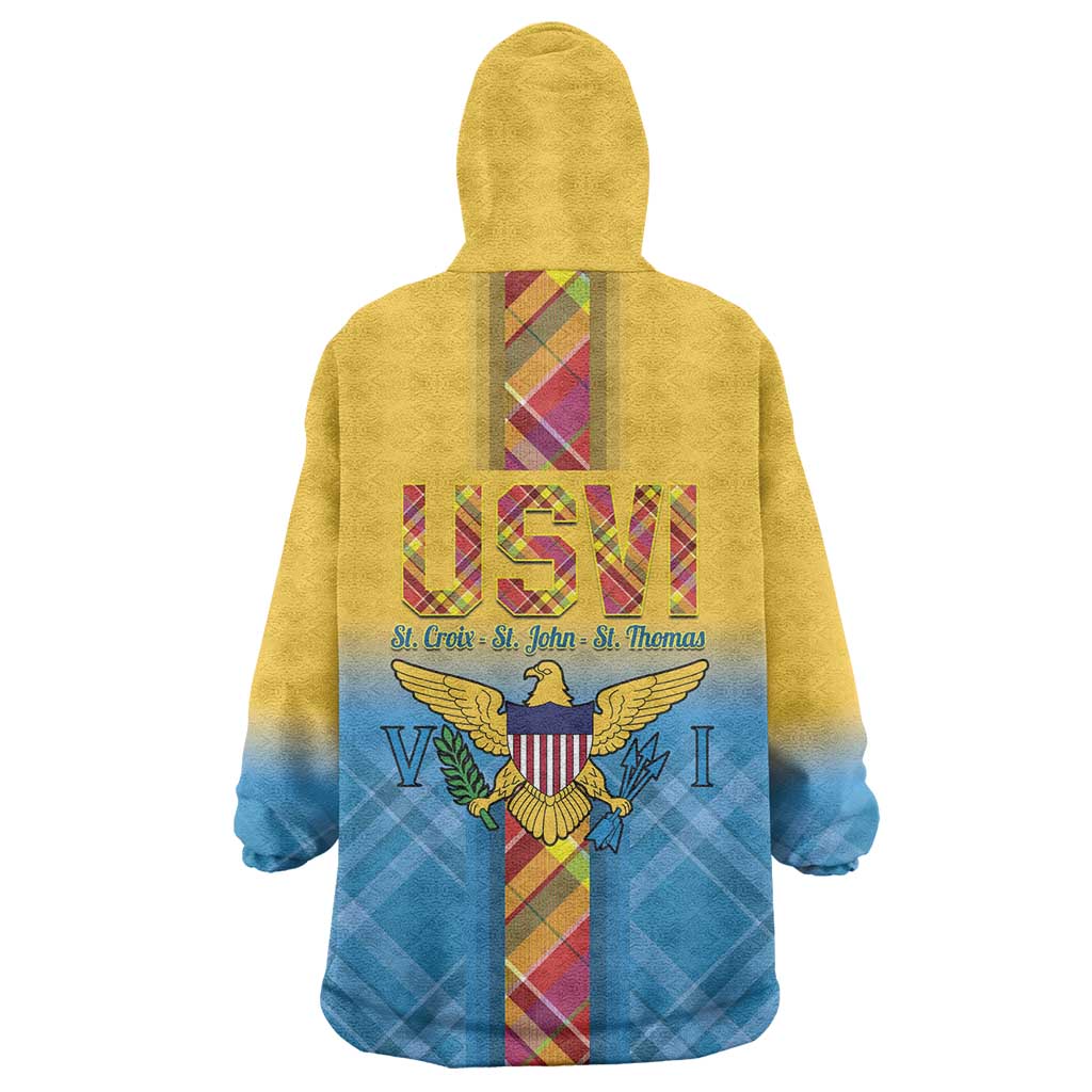 US Virgin Islands Wearable Blanket Hoodie Madras Pattern Gradient Style - Wonder Print Shop