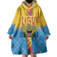 US Virgin Islands Wearable Blanket Hoodie Madras Pattern Gradient Style - Wonder Print Shop