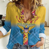 US Virgin Islands Women Casual Shirt Madras Pattern Gradient Style - Wonder Print Shop