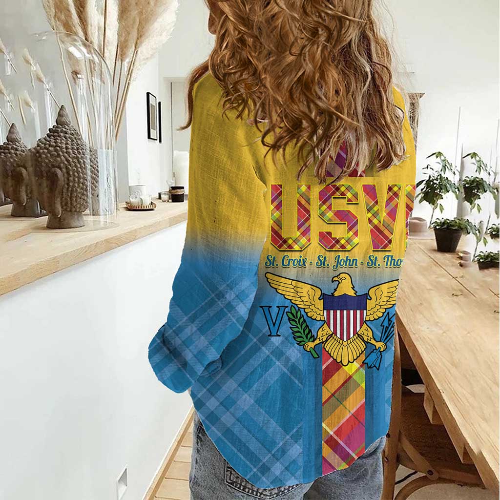 US Virgin Islands Women Casual Shirt Madras Pattern Gradient Style - Wonder Print Shop