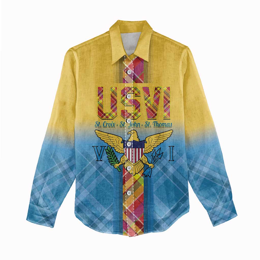 US Virgin Islands Women Casual Shirt Madras Pattern Gradient Style - Wonder Print Shop
