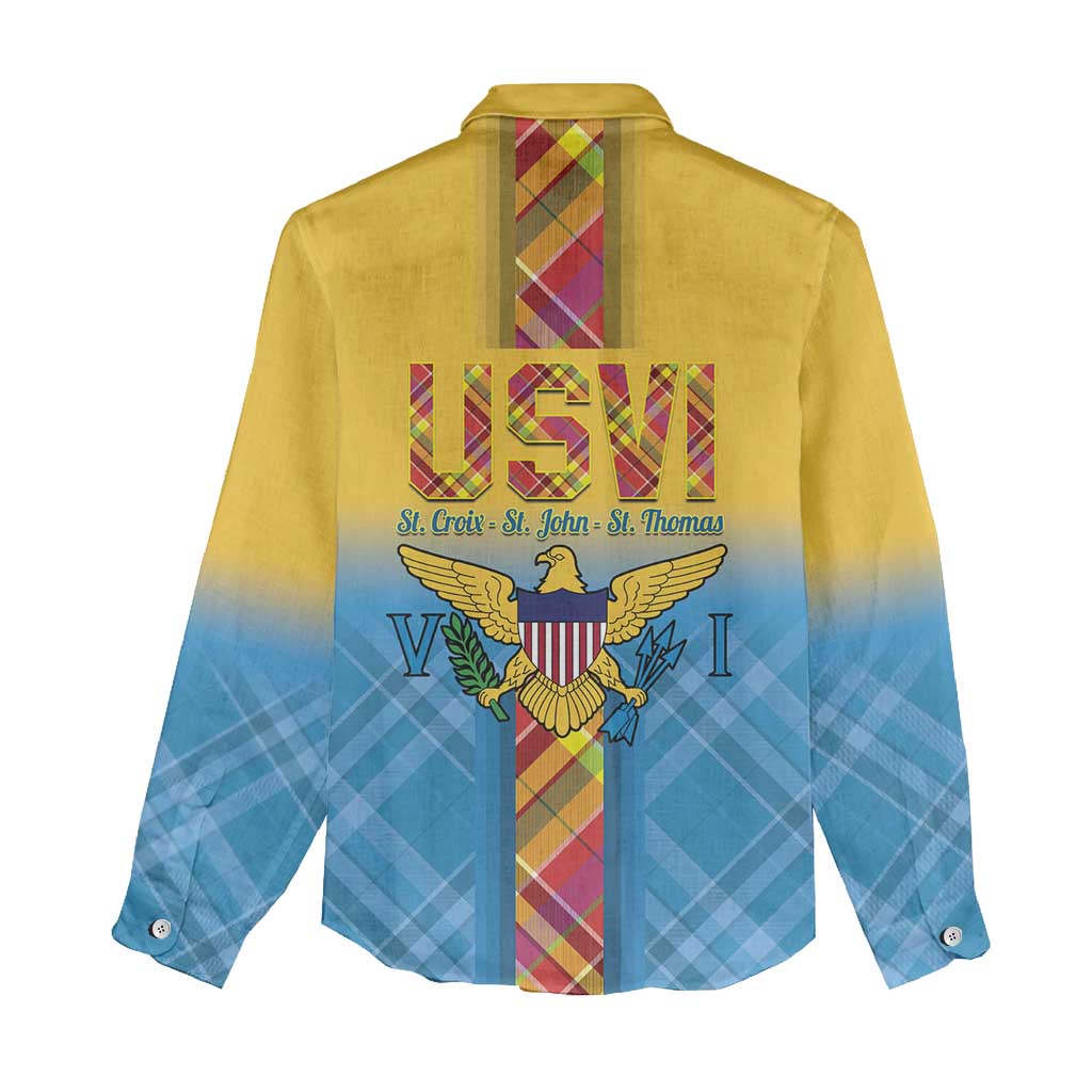 US Virgin Islands Women Casual Shirt Madras Pattern Gradient Style - Wonder Print Shop