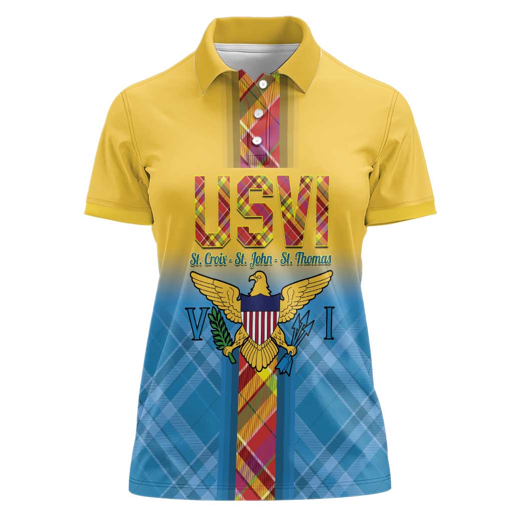 US Virgin Islands Women Polo Shirt Madras Pattern Gradient Style - Wonder Print Shop