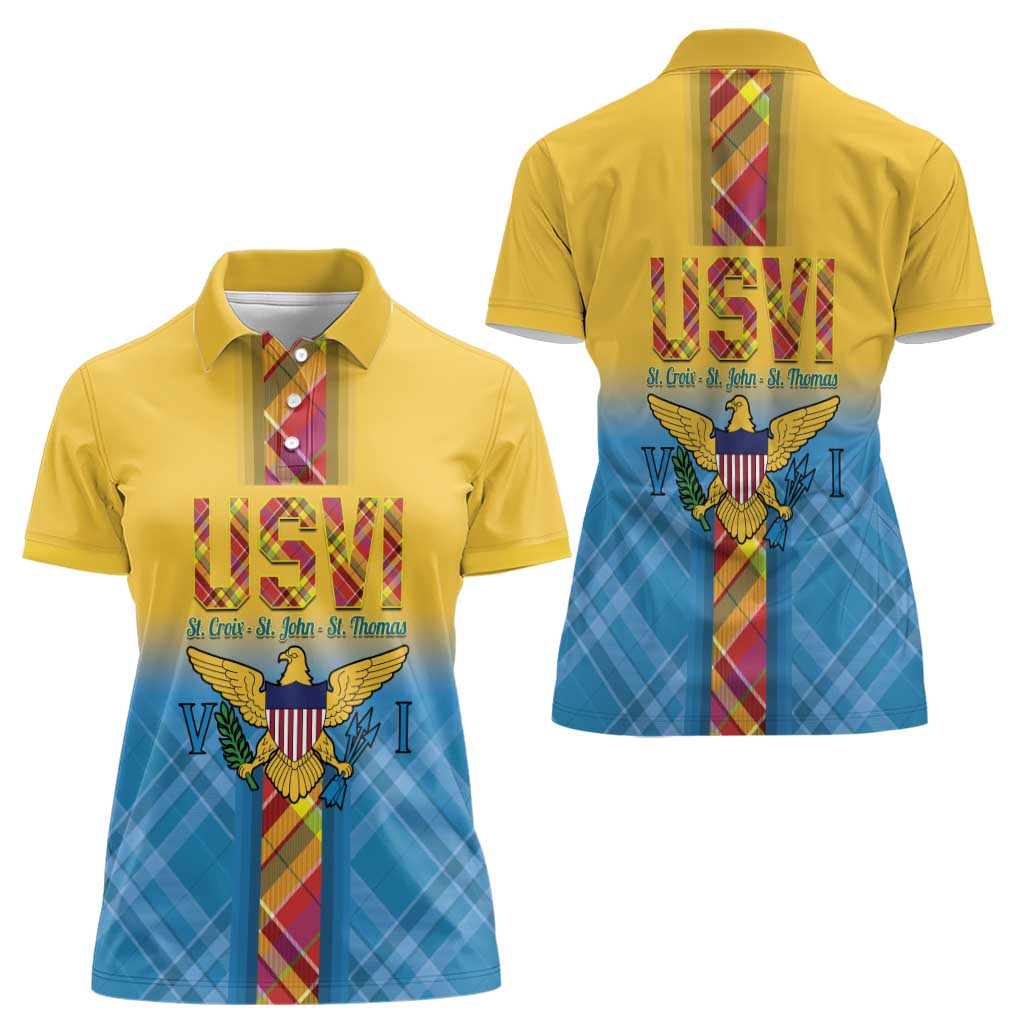 US Virgin Islands Women Polo Shirt Madras Pattern Gradient Style - Wonder Print Shop