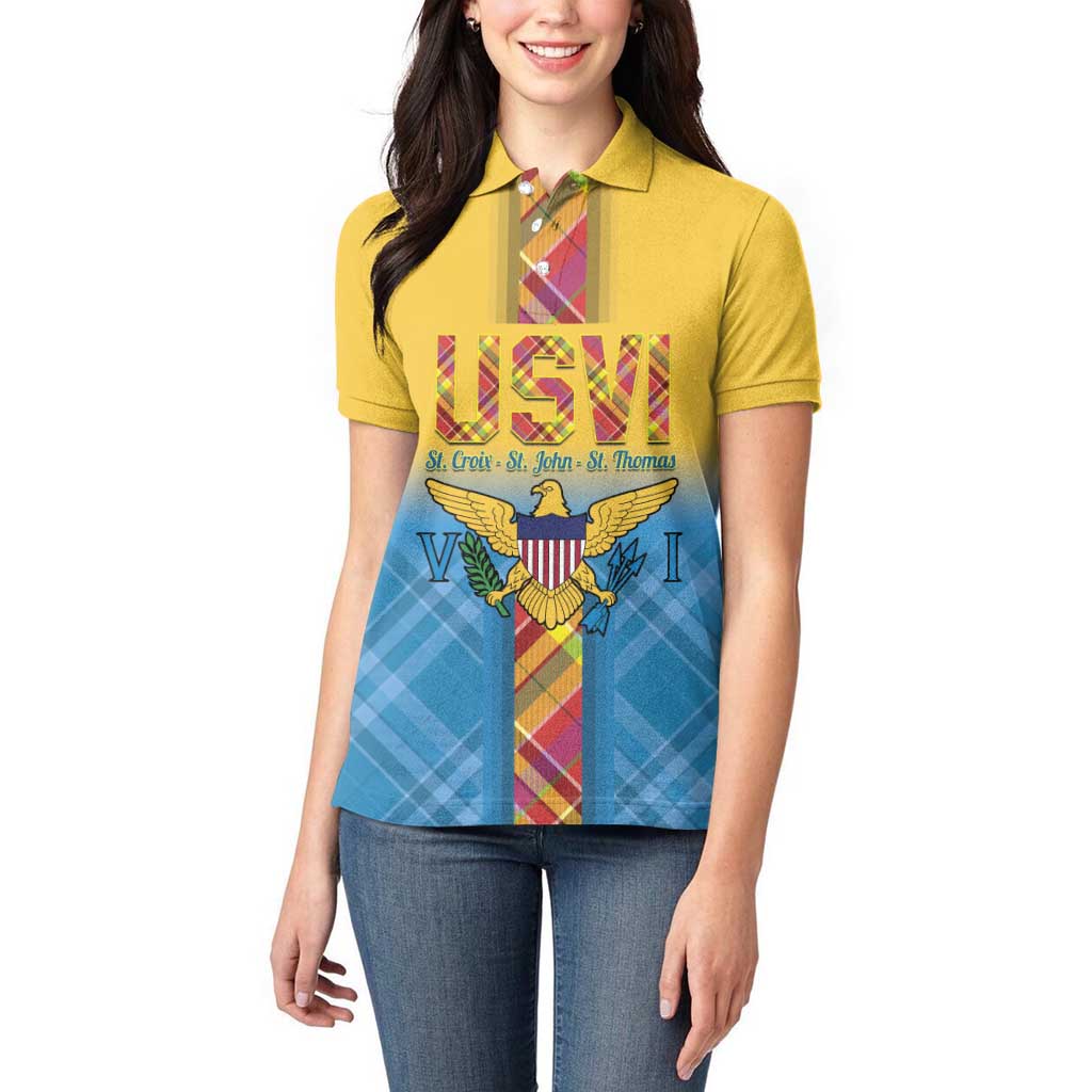 US Virgin Islands Women Polo Shirt Madras Pattern Gradient Style - Wonder Print Shop