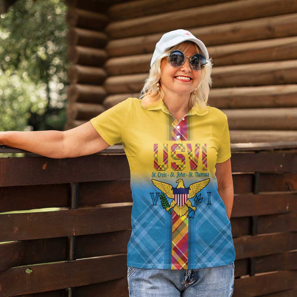 US Virgin Islands Women Polo Shirt Madras Pattern Gradient Style - Wonder Print Shop