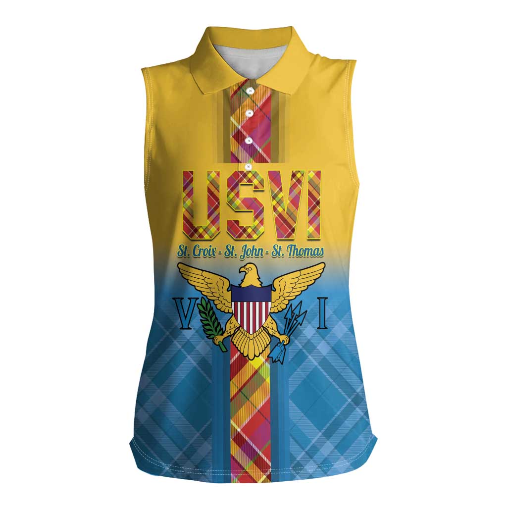 US Virgin Islands Women Sleeveless Polo Shirt Madras Pattern Gradient Style - Wonder Print Shop