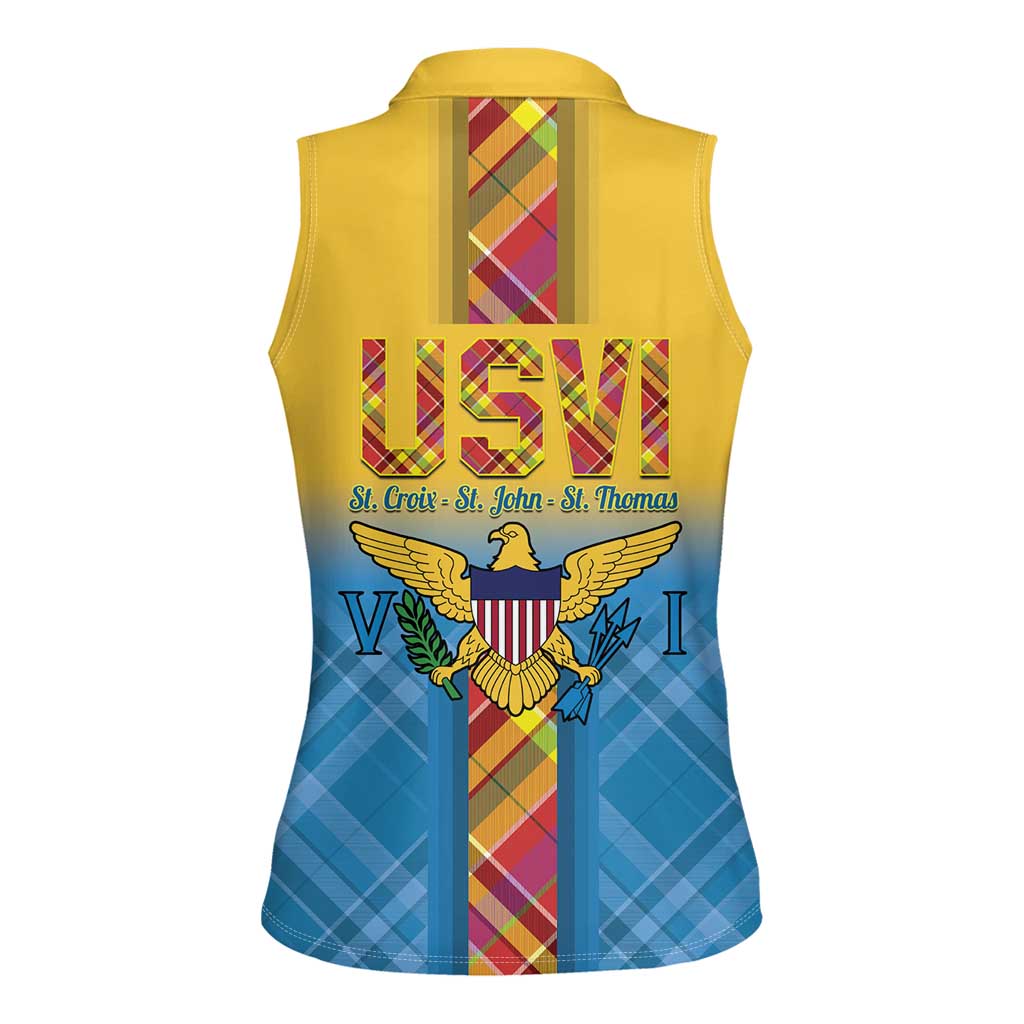 US Virgin Islands Women Sleeveless Polo Shirt Madras Pattern Gradient Style - Wonder Print Shop