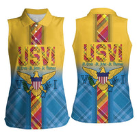 US Virgin Islands Women Sleeveless Polo Shirt Madras Pattern Gradient Style - Wonder Print Shop